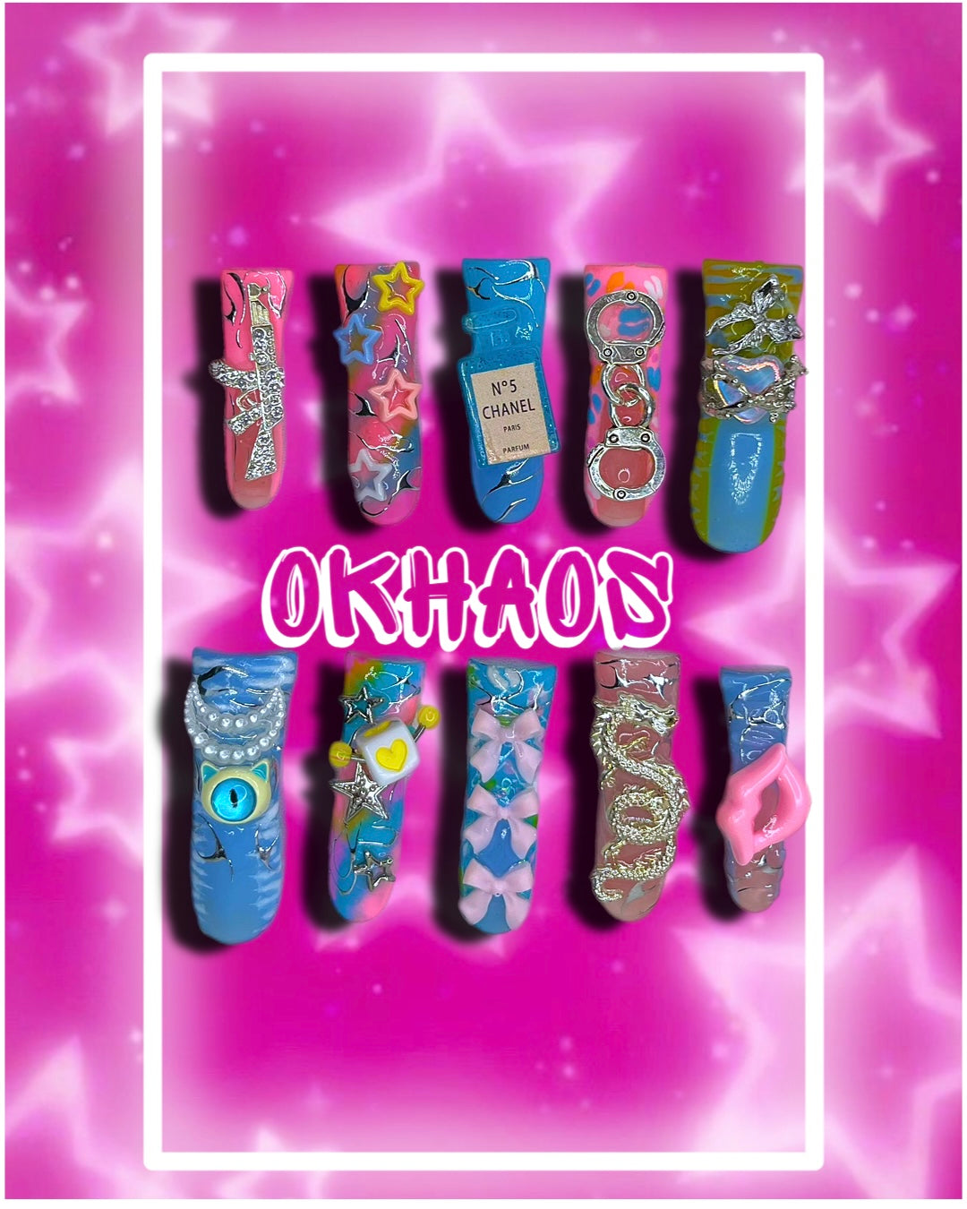 Pink Blue CometCore Handmade Nails